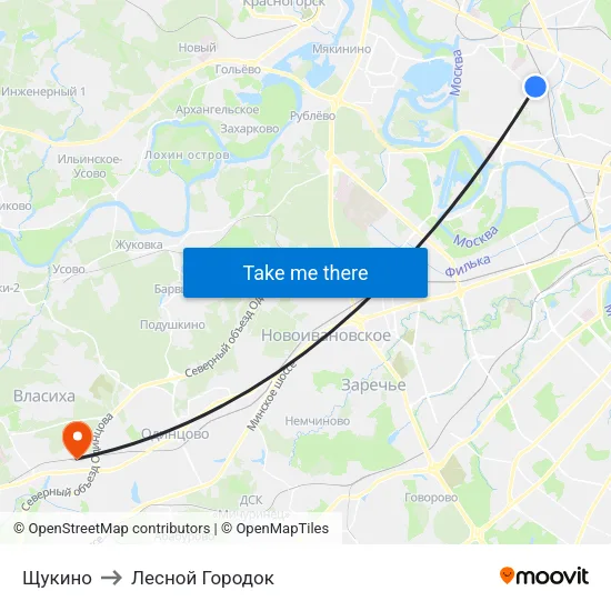 Щукино to Лесной Городок map
