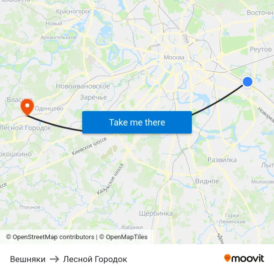 Вешняки to Лесной Городок map