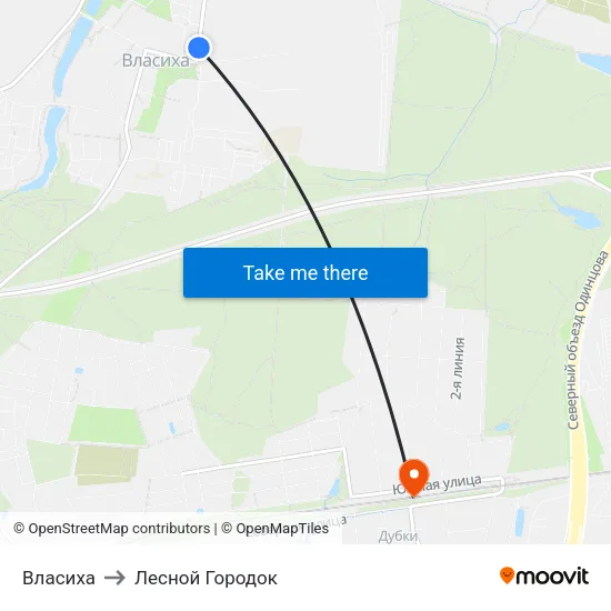 Власиха to Лесной Городок map