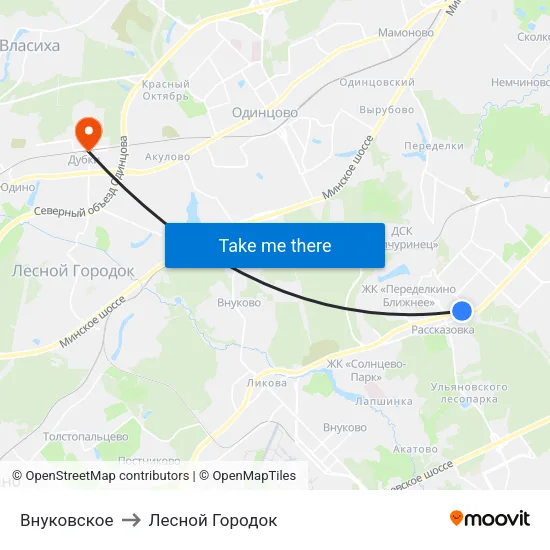 Внуковское to Лесной Городок map