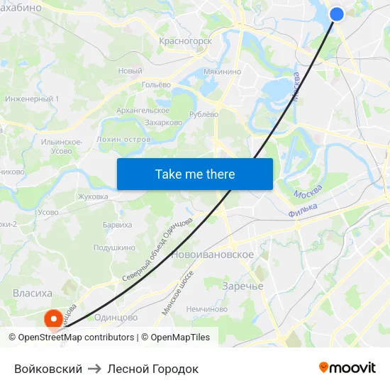 Войковский to Лесной Городок map
