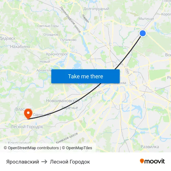 Ярославский to Лесной Городок map