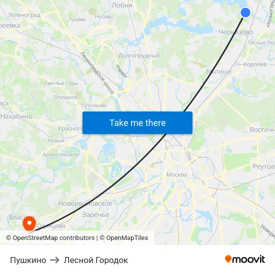 Пушкино to Лесной Городок map