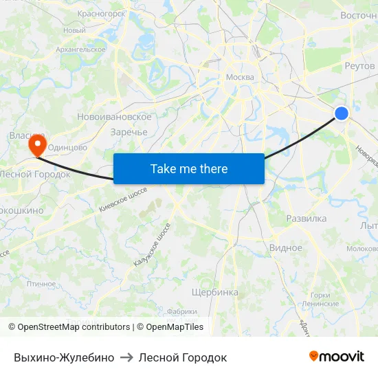 Выхино-Жулебино to Лесной Городок map