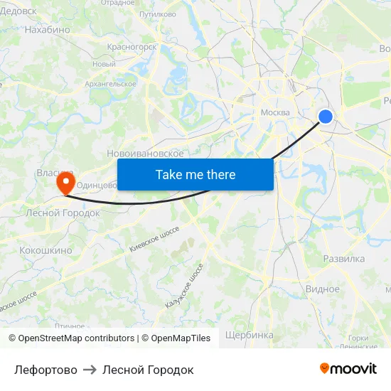Лефортово to Лесной Городок map