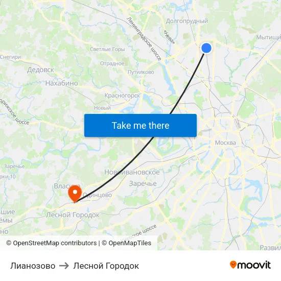 Лианозово to Лесной Городок map
