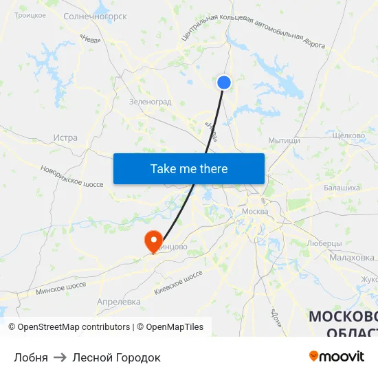 Лобня to Лесной Городок map