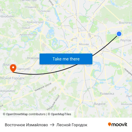 Восточное Измайлово to Лесной Городок map