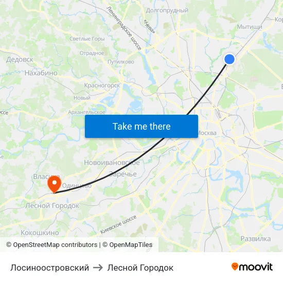 Лосиноостровский to Лесной Городок map