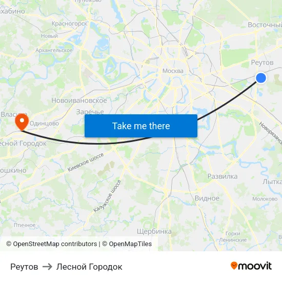 Реутов to Лесной Городок map