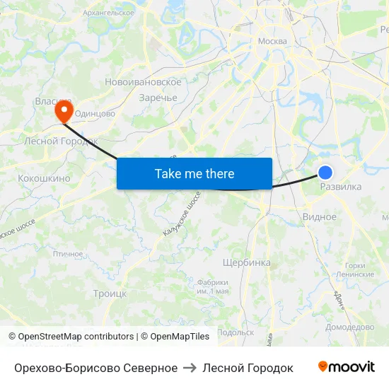 Орехово-Борисово Северное to Лесной Городок map