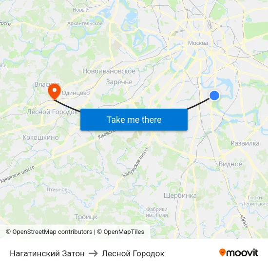Нагатинский Затон to Лесной Городок map