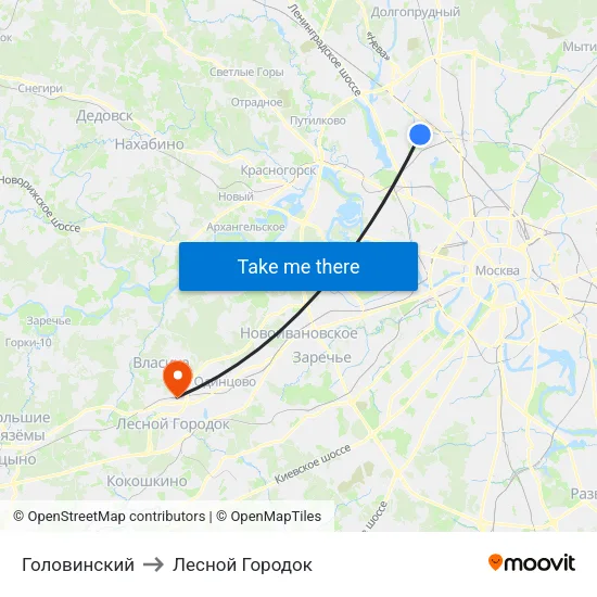 Головинский to Лесной Городок map
