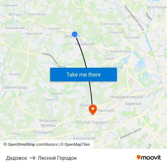 Дедовск to Лесной Городок map