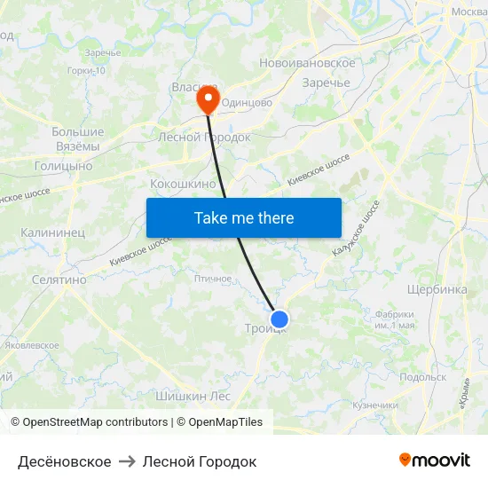 Десёновское to Лесной Городок map
