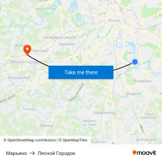 Марьино to Лесной Городок map