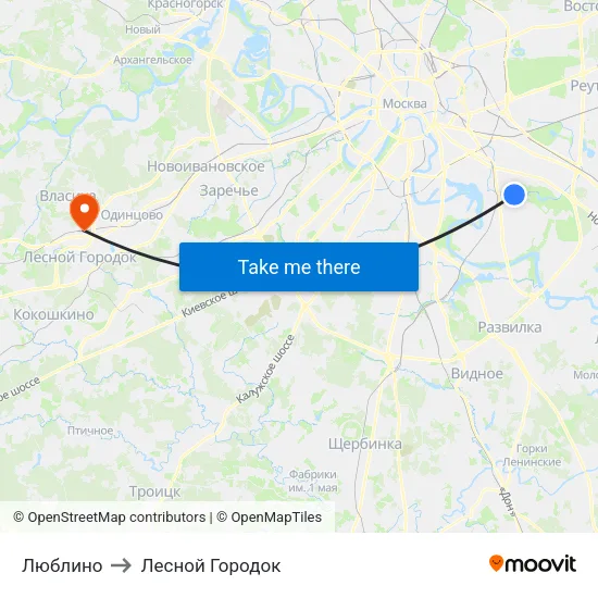 Люблино to Лесной Городок map