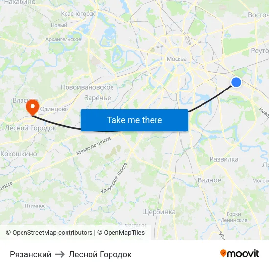 Рязанский to Лесной Городок map
