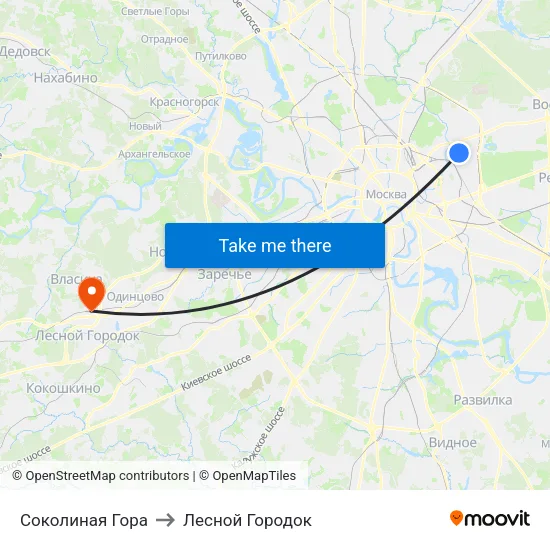 Соколиная Гора to Лесной Городок map