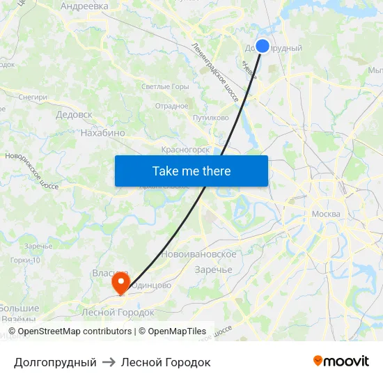 Долгопрудный to Лесной Городок map