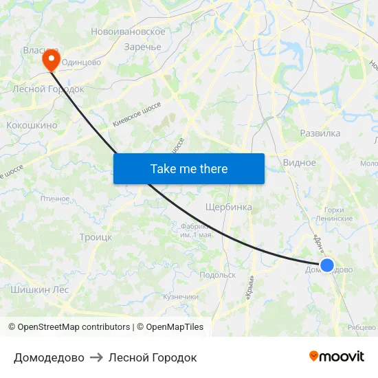 Домодедово to Лесной Городок map