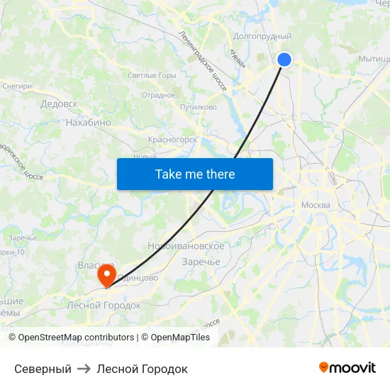 Северный to Лесной Городок map