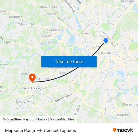 Марьина Роща to Лесной Городок map