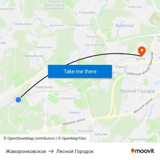 Жаворонковское to Лесной Городок map