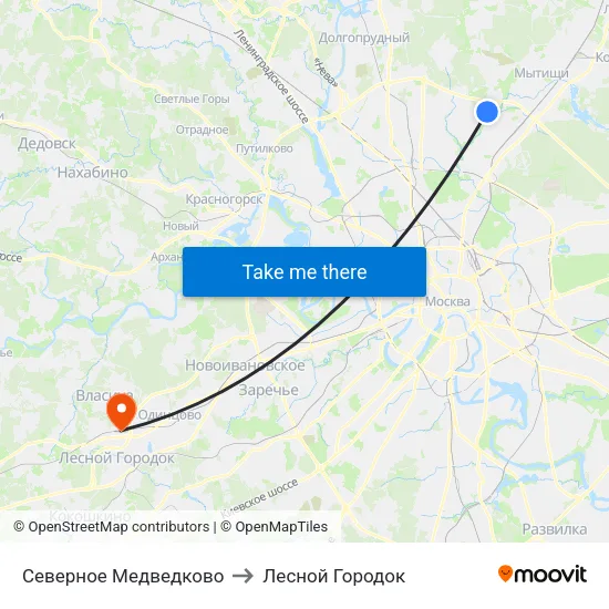 Северное Медведково to Лесной Городок map