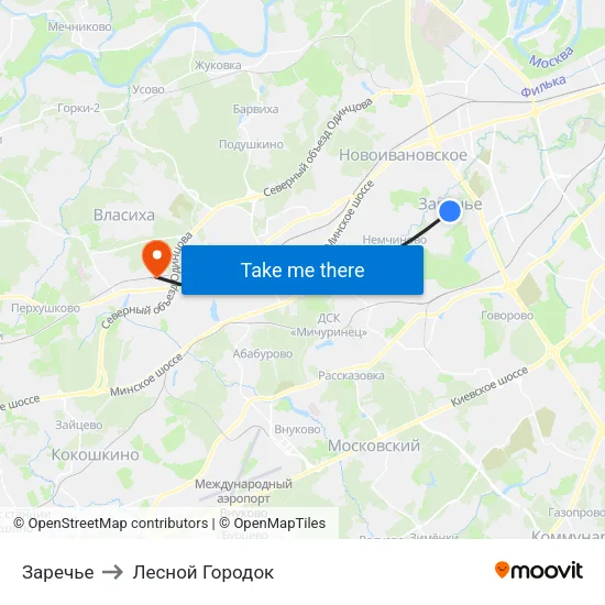 Заречье to Лесной Городок map