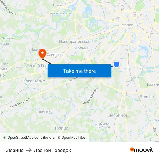 Зюзино to Лесной Городок map