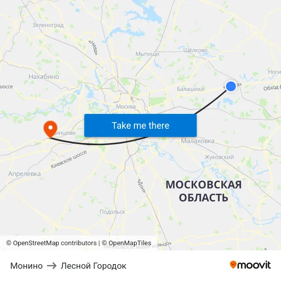 Монино to Лесной Городок map