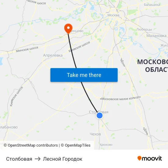 Столбовая to Лесной Городок map