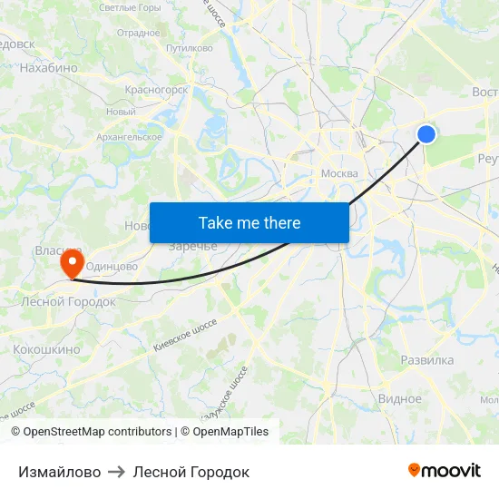 Измайлово to Лесной Городок map