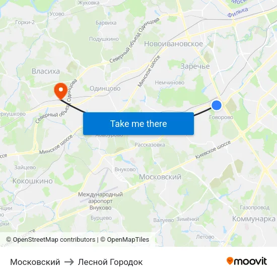 Московский to Лесной Городок map