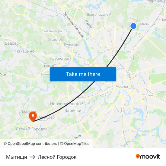 Мытищи to Лесной Городок map