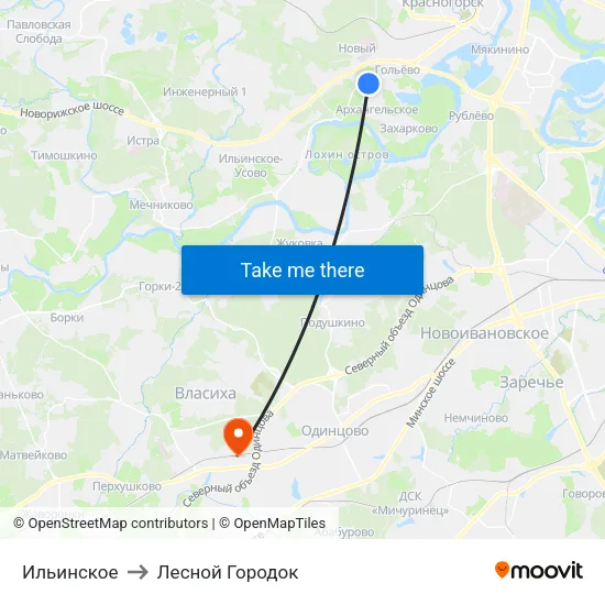 Ильинское to Лесной Городок map