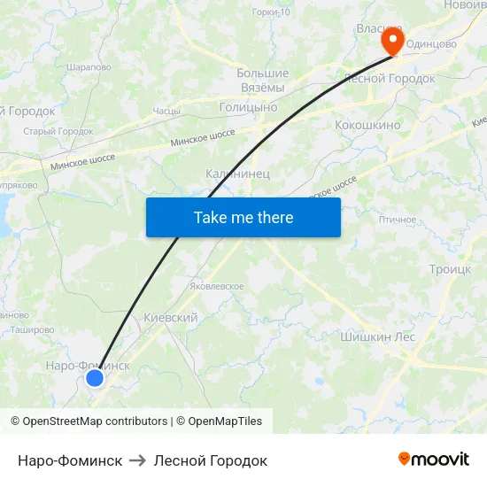 Наро-Фоминск to Лесной Городок map