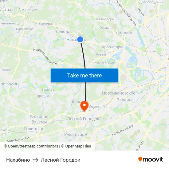Нахабино to Лесной Городок map