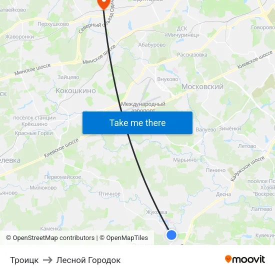 Троицк to Лесной Городок map