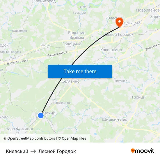 Киевский to Лесной Городок map