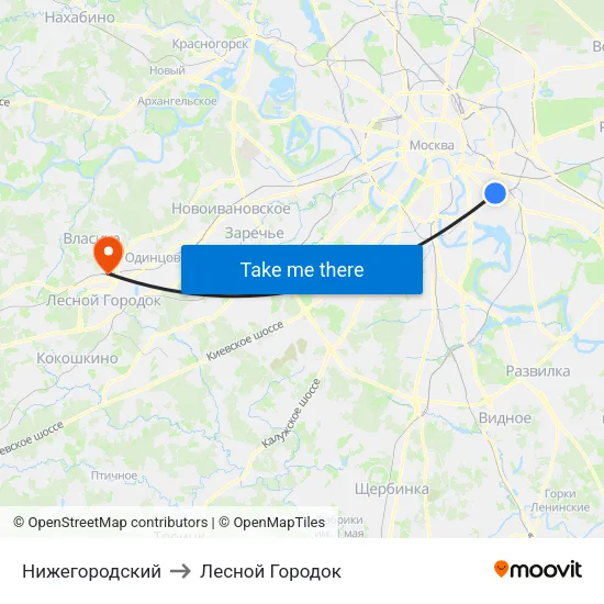 Нижегородский to Лесной Городок map