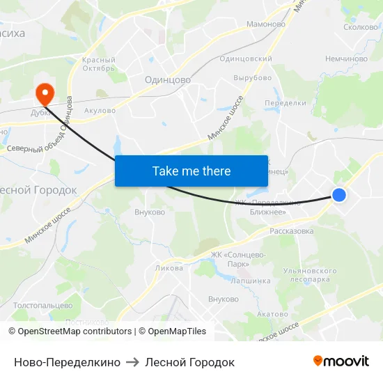 Ново-Переделкино to Лесной Городок map