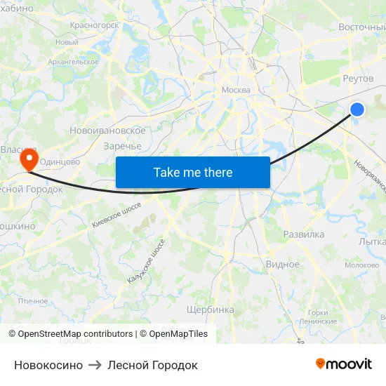 Новокосино to Лесной Городок map