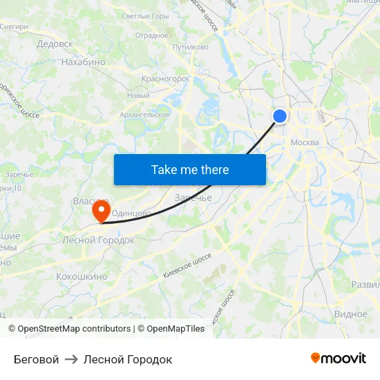 Беговой to Лесной Городок map