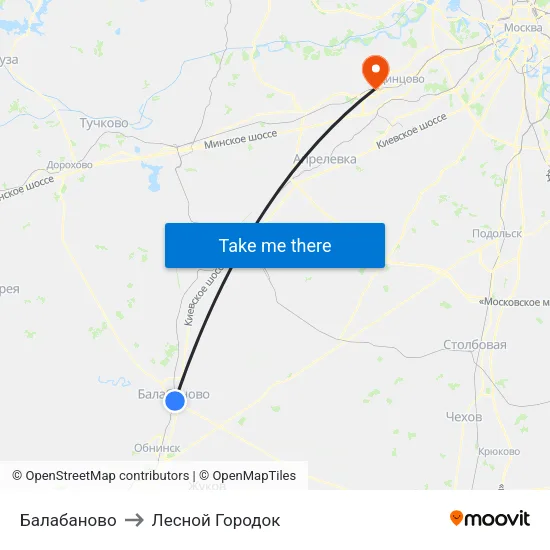Балабаново to Лесной Городок map