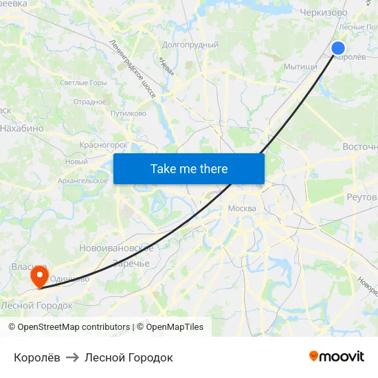 Королёв to Лесной Городок map