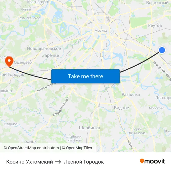 Косино-Ухтомский to Лесной Городок map