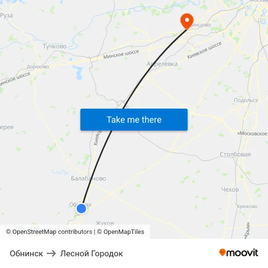 Обнинск to Лесной Городок map