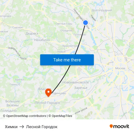 Химки to Лесной Городок map